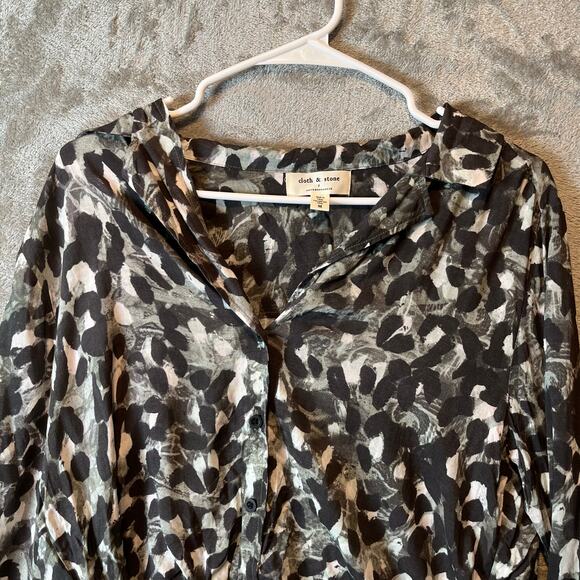 Anthropologie Cloth & Stone Tie Front Blouse Size Medium Printed Black - Picture 2 of 6